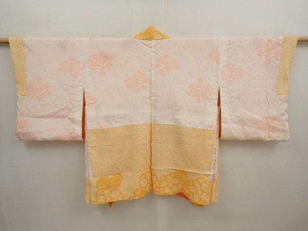 Photo6: 6817T07z450 Vintage Japanese Kimono Silk SHIBORI HAORI Flower Dark yellow (6)