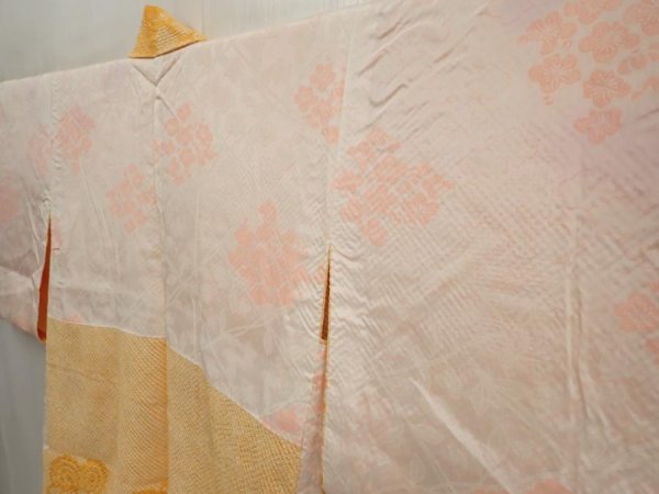 Photo7: 6817T07z450 Vintage Japanese Kimono Silk SHIBORI HAORI Flower Dark yellow (7)