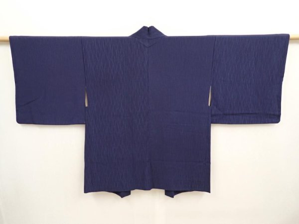 Photo1: 6817T09z460 Vintage Japanese Kimono Silk HAORI  Dark navy (1)