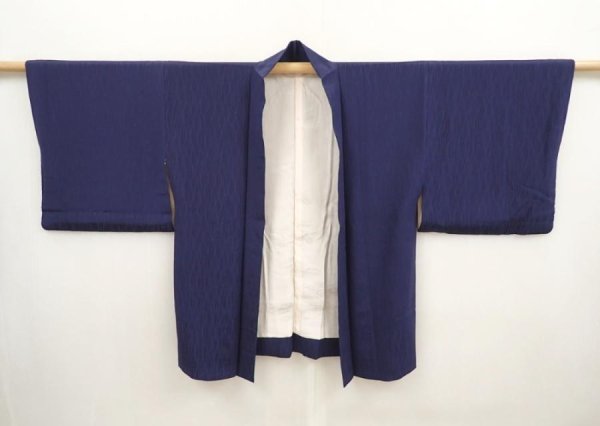 Photo5: 6817T09z460 Vintage Japanese Kimono Silk HAORI  Dark navy (5)