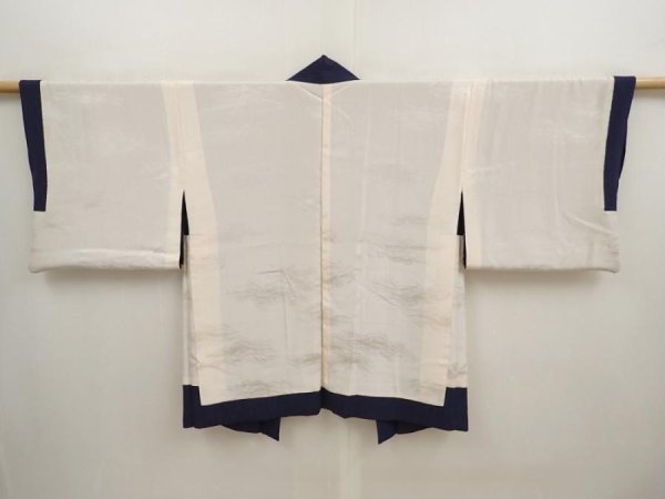 Photo6: 6817T09z460 Vintage Japanese Kimono Silk HAORI  Dark navy (6)