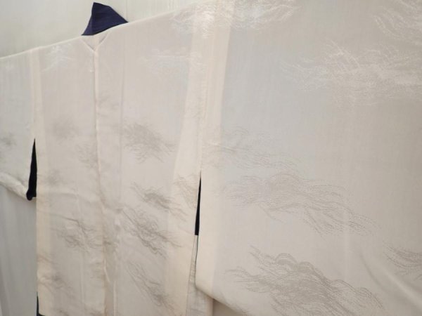 Photo7: 6817T09z460 Vintage Japanese Kimono Silk HAORI  Dark navy (7)