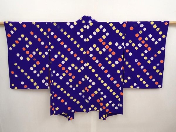 Photo1: 6817T10z500 Vintage Japanese Kimono Silk HAORI  Dark lavender blue (1)