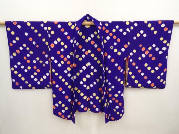 Photo6: 6817T10z500 Vintage Japanese Kimono Silk HAORI  Dark lavender blue (6)