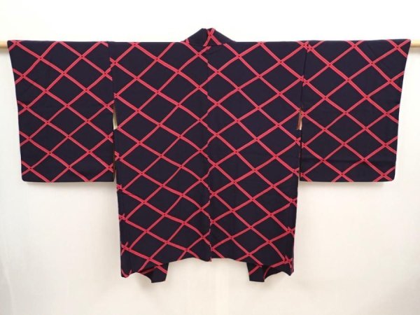 Photo1: 6817T11z580 Vintage Japanese Kimono Silk HAORI  Black (1)