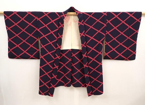 Photo5: 6817T11z580 Vintage Japanese Kimono Silk HAORI  Black (5)
