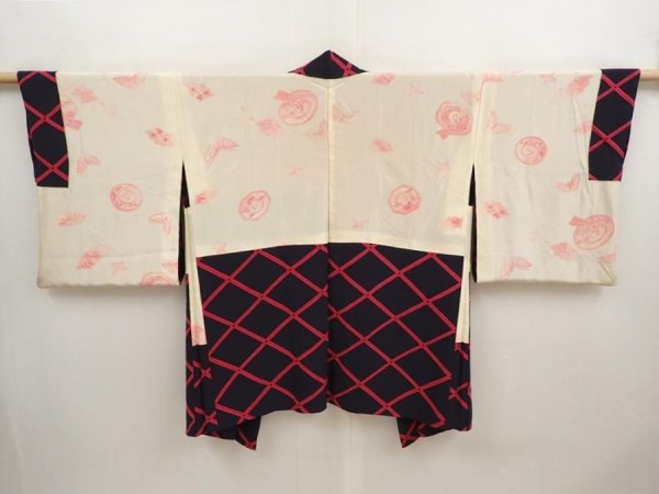 Photo6: 6817T11z580 Vintage Japanese Kimono Silk HAORI  Black (6)