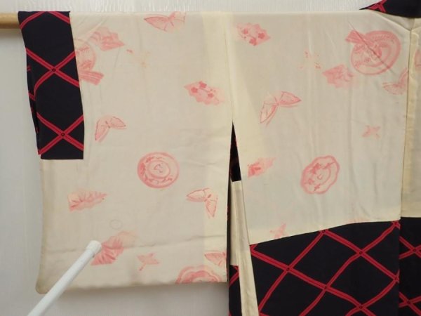 Photo8: 6817T11z580 Vintage Japanese Kimono Silk HAORI  Black (8)