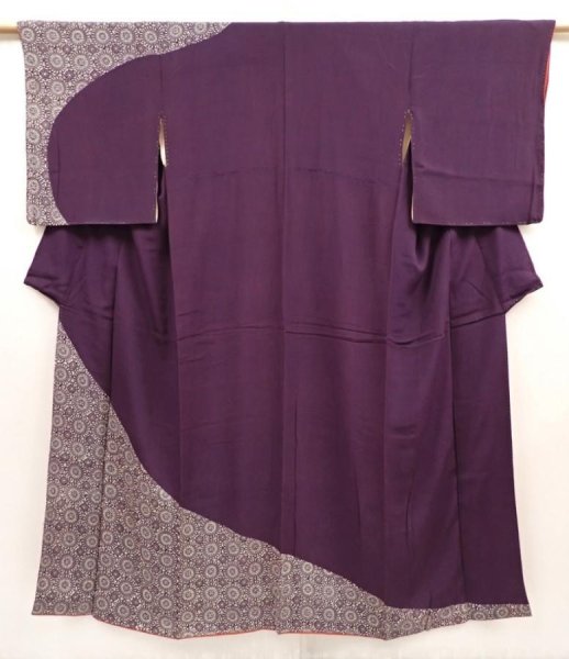 Photo1: 6817T12z670 Vintage Japanese Kimono Silk TSUKESAGE  Dull grape (1)