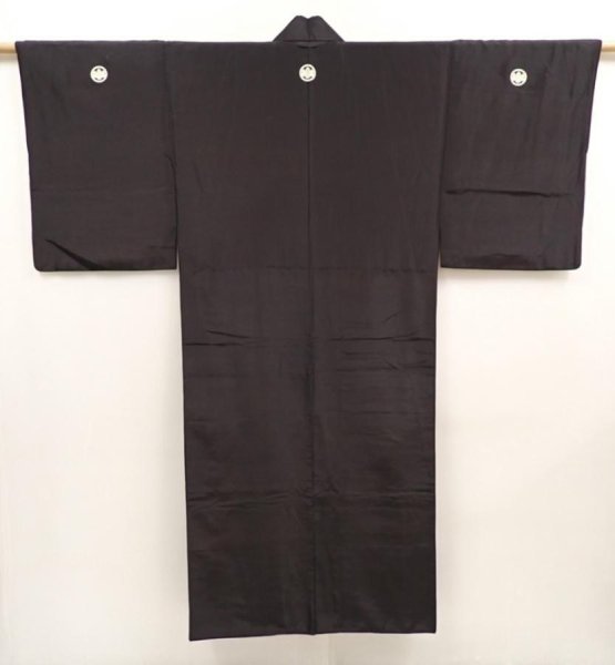 Photo1: 6817T13z600 Vintage Japanese Kimono Silk Men's  Plain Black (1)