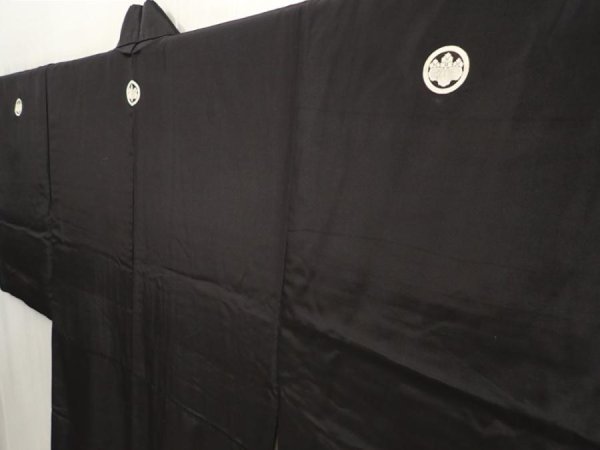Photo2: 6817T13z600 Vintage Japanese Kimono Silk Men's  Plain Black (2)