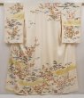 Photo1: 6817T14z780 Vintage Japanese Kimono Silk TSUKESAGE Chrysanthemum Off-white (1)