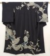 Photo1: 6817T15z720 Vintage Japanese Kimono Silk TSUKESAGE Flower Black (1)