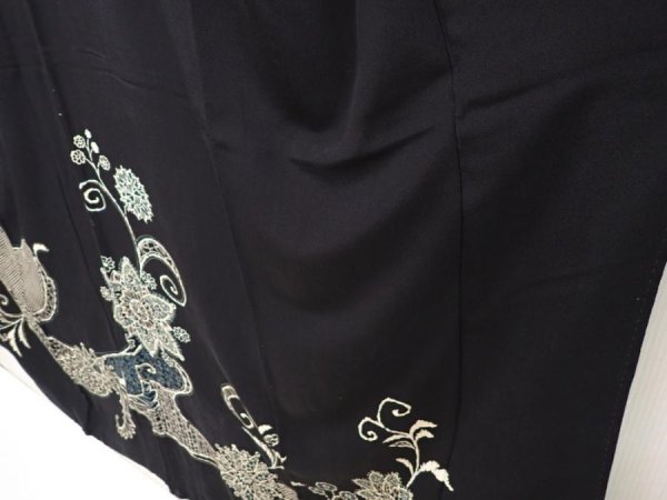 Photo4: 6817T15z720 Vintage Japanese Kimono Silk TSUKESAGE Flower Black (4)