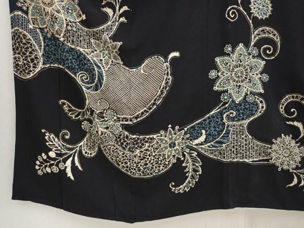 Photo6: 6817T15z720 Vintage Japanese Kimono Silk TSUKESAGE Flower Black (6)