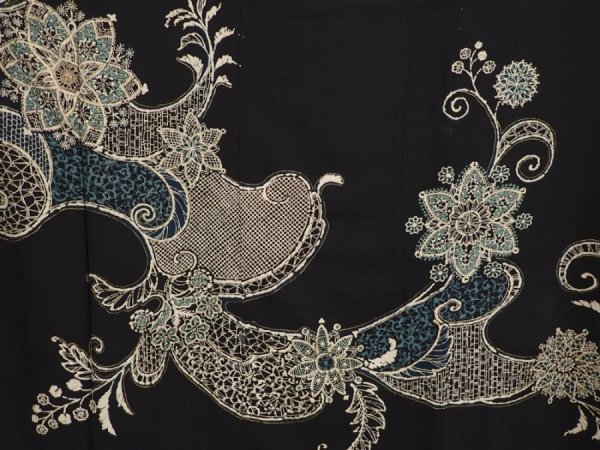 Photo8: 6817T15z720 Vintage Japanese Kimono Silk TSUKESAGE Flower Black (8)