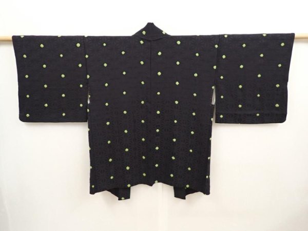 Photo1: 6826T01z530 Vintage Japanese Kimono Silk HAORI Hemp Black (1)
