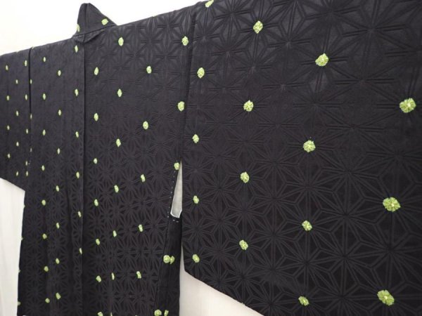 Photo2: 6826T01z530 Vintage Japanese Kimono Silk HAORI Hemp Black (2)