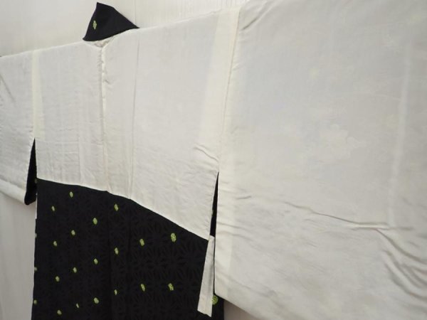 Photo7: 6826T01z530 Vintage Japanese Kimono Silk HAORI Hemp Black (7)