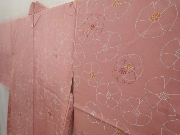 Photo2: 6826T02z550 Vintage Japanese Kimono Silk HAORI Flower Rosy brown (2)