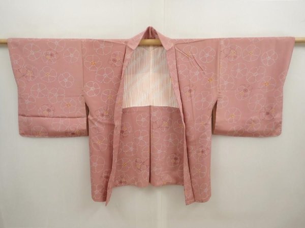 Photo5: 6826T02z550 Vintage Japanese Kimono Silk HAORI Flower Rosy brown (5)