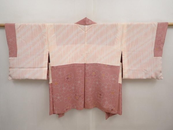 Photo7: 6826T02z550 Vintage Japanese Kimono Silk HAORI Flower Rosy brown (7)