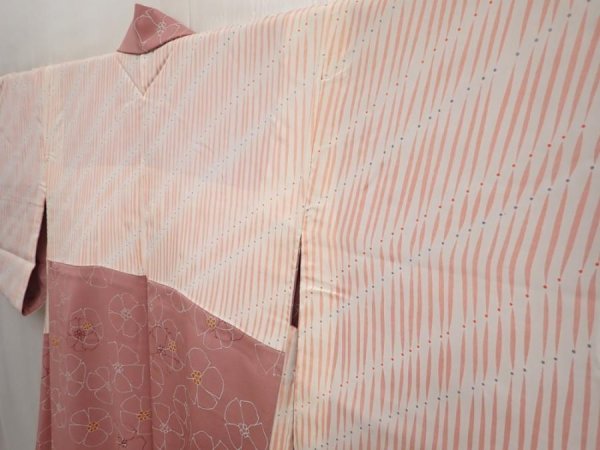 Photo8: 6826T02z550 Vintage Japanese Kimono Silk HAORI Flower Rosy brown (8)