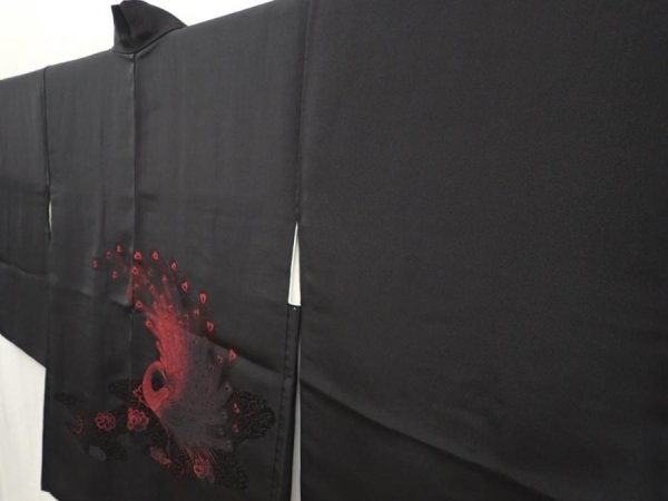 Photo2: 6826T03z560 Vintage Japanese Kimono Silk HAORI Peacock Black (2)