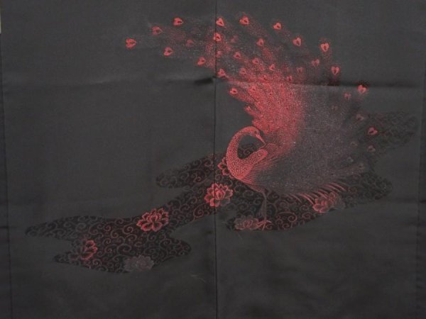 Photo3: 6826T03z560 Vintage Japanese Kimono Silk HAORI Peacock Black (3)