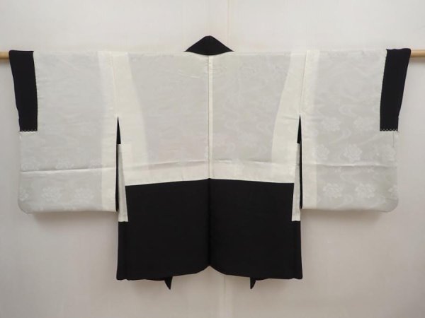 Photo6: 6826T03z560 Vintage Japanese Kimono Silk HAORI Peacock Black (6)