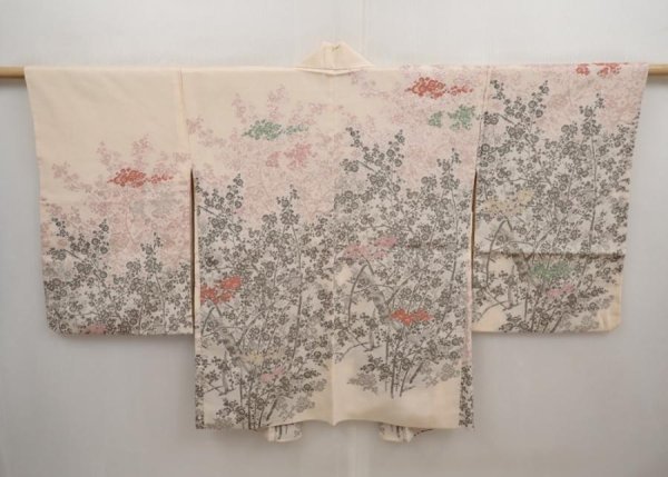 Photo1: 6826T04z590 Vintage Japanese Kimono Silk HAORI Plum blossom Peach-Beige (1)