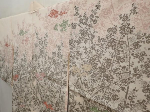 Photo2: 6826T04z590 Vintage Japanese Kimono Silk HAORI Plum blossom Peach-Beige (2)