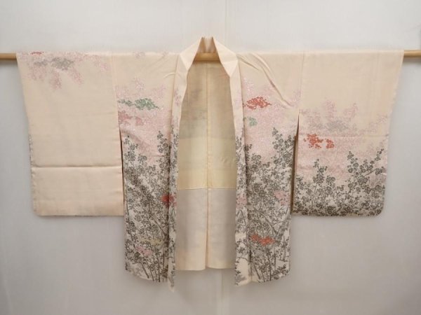 Photo5: 6826T04z590 Vintage Japanese Kimono Silk HAORI Plum blossom Peach-Beige (5)