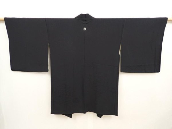 Photo1: 6826T05z620 Vintage Japanese Kimono Silk HAORI Peony Black (1)