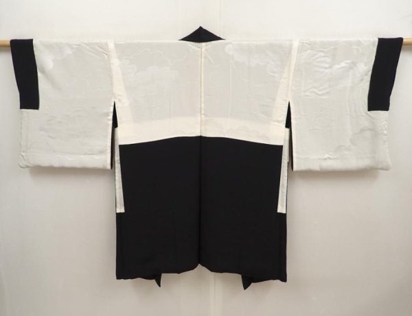 Photo7: 6826T05z620 Vintage Japanese Kimono Silk HAORI Peony Black (7)