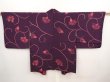 Photo1: 6826T06z550 Vintage Japanese Kimono Silk HAORI Flower Dark purple (1)