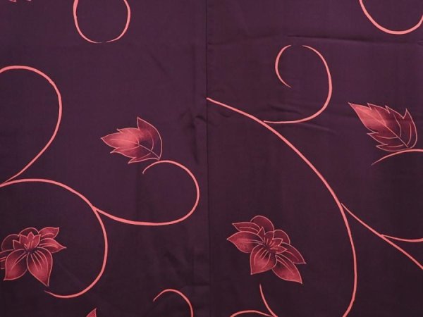 Photo3: 6826T06z550 Vintage Japanese Kimono Silk HAORI Flower Dark purple (3)