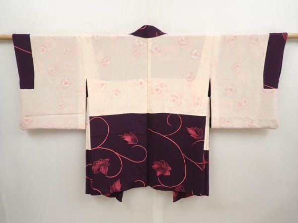 Photo6: 6826T06z550 Vintage Japanese Kimono Silk HAORI Flower Dark purple (6)