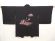 Photo1: 6826T07z570 Vintage Japanese Kimono Silk HAORI Princess Black (1)