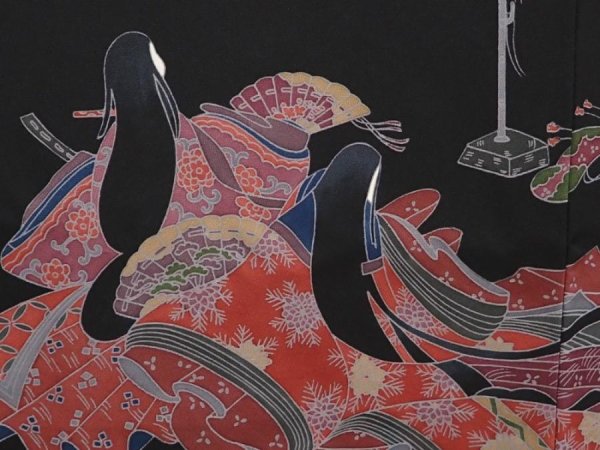 Photo4: 6826T07z570 Vintage Japanese Kimono Silk HAORI Princess Black (4)