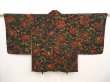 Photo1: 6826T08z580 Vintage Japanese Kimono Silk HAORI Flower Black (1)