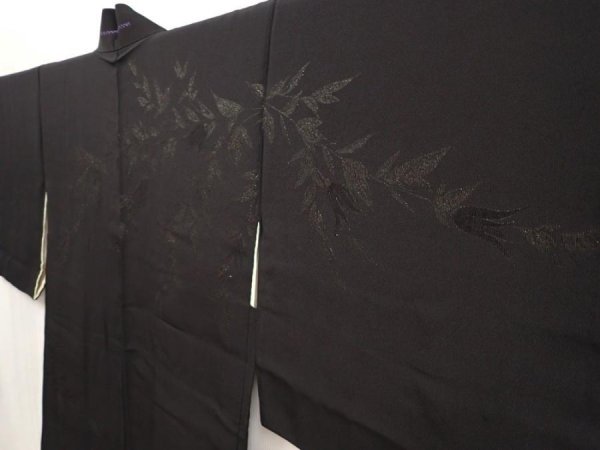 Photo2: 6826T09z500 Vintage Japanese Kimono Silk HAORI Leaf Black (2)