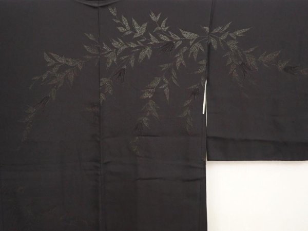 Photo3: 6826T09z500 Vintage Japanese Kimono Silk HAORI Leaf Black (3)