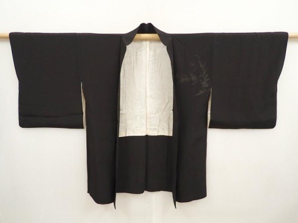 Photo5: 6826T09z500 Vintage Japanese Kimono Silk HAORI Leaf Black (5)