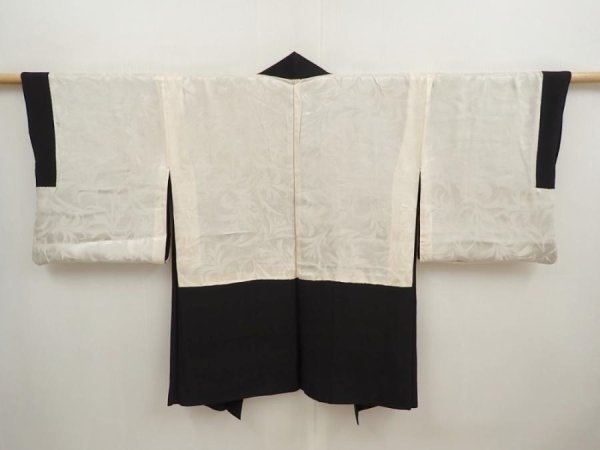 Photo6: 6826T09z500 Vintage Japanese Kimono Silk HAORI Leaf Black (6)