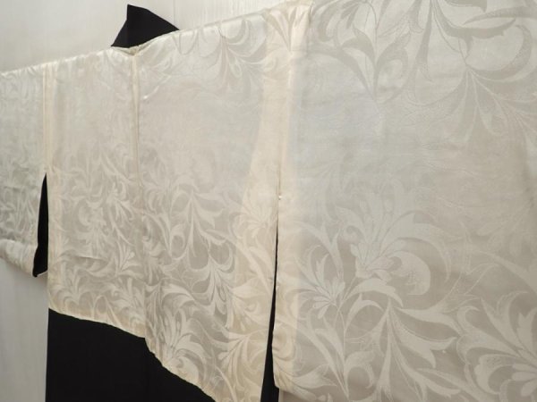 Photo7: 6826T09z500 Vintage Japanese Kimono Silk HAORI Leaf Black (7)