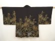 Photo1: 6826T10z610 Vintage Japanese Kimono Silk HAORI Chrysanthemum Black (1)