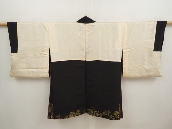Photo6: 6826T10z610 Vintage Japanese Kimono Silk HAORI Chrysanthemum Black (6)
