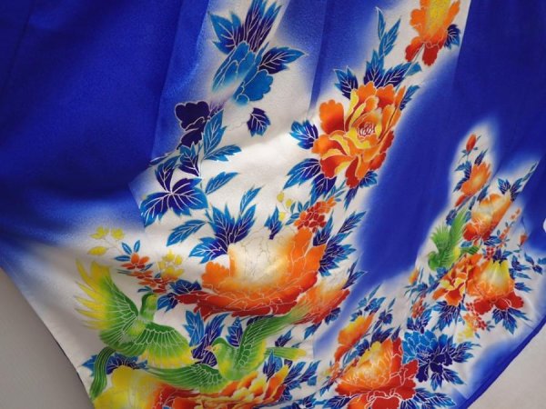 Photo3: 6826T12z1630  Japanese Kimono Synthetic KAKESHITA FURISODE Peony (3)