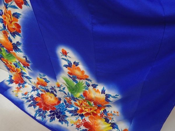 Photo4: 6826T12z1630  Japanese Kimono Synthetic KAKESHITA FURISODE Peony (4)